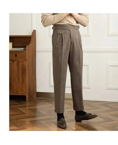 2023 Autumn Winter Men's Warm Retro Straight Trouser Male Casual British High Waist Pants Office-trousers Dress Pant Trousers