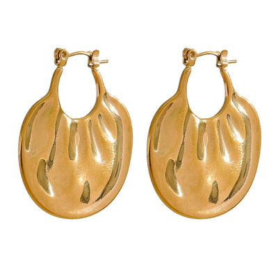 Yhpup 316L Stainless Steel Metal Geometry Textured Hoop Earrings 18K PVD Plated Individualistic Versatile Daily Jewelry