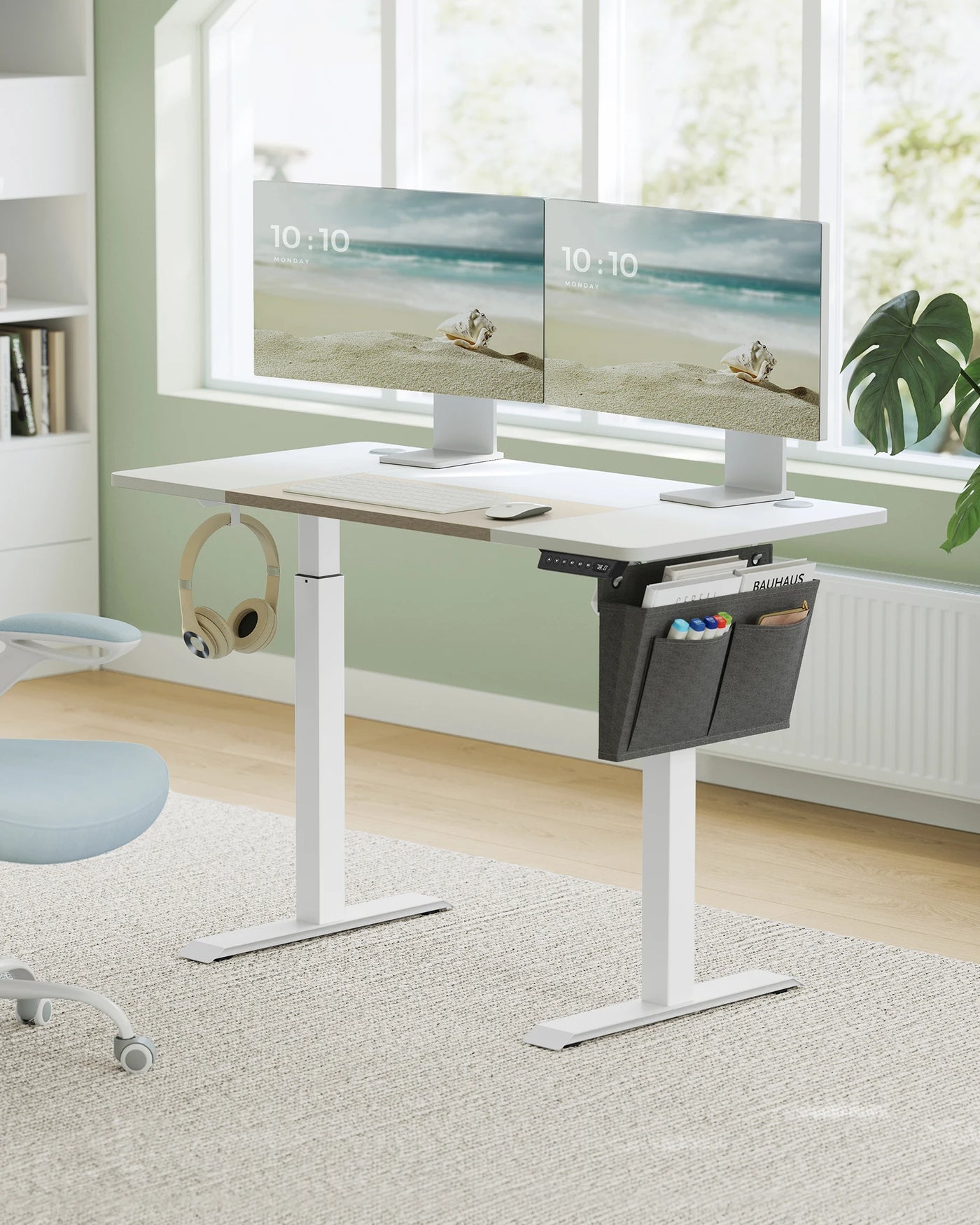 SONGMICS Height adjustable desk electric, 120/140/160 cm, with fabric organizer