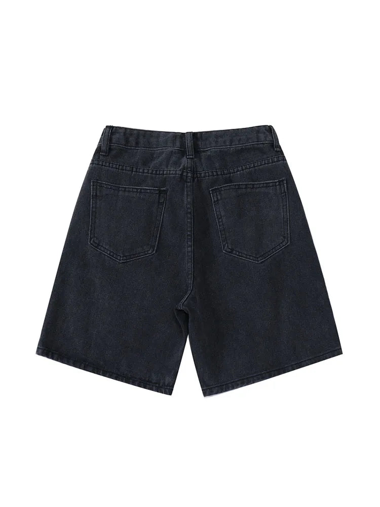 2025 Summer Women's High Waist Denim Shorts Casual Loose Ladies Plus Size Streetwear Fashion Button Wide Leg Short Jeans Female