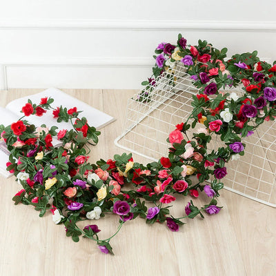 250CM Rose Artificial Flowers Christmas Garland for Home Room Wedding Decoration Spring Autumn Garden Arch DIY Fake Plant Vine