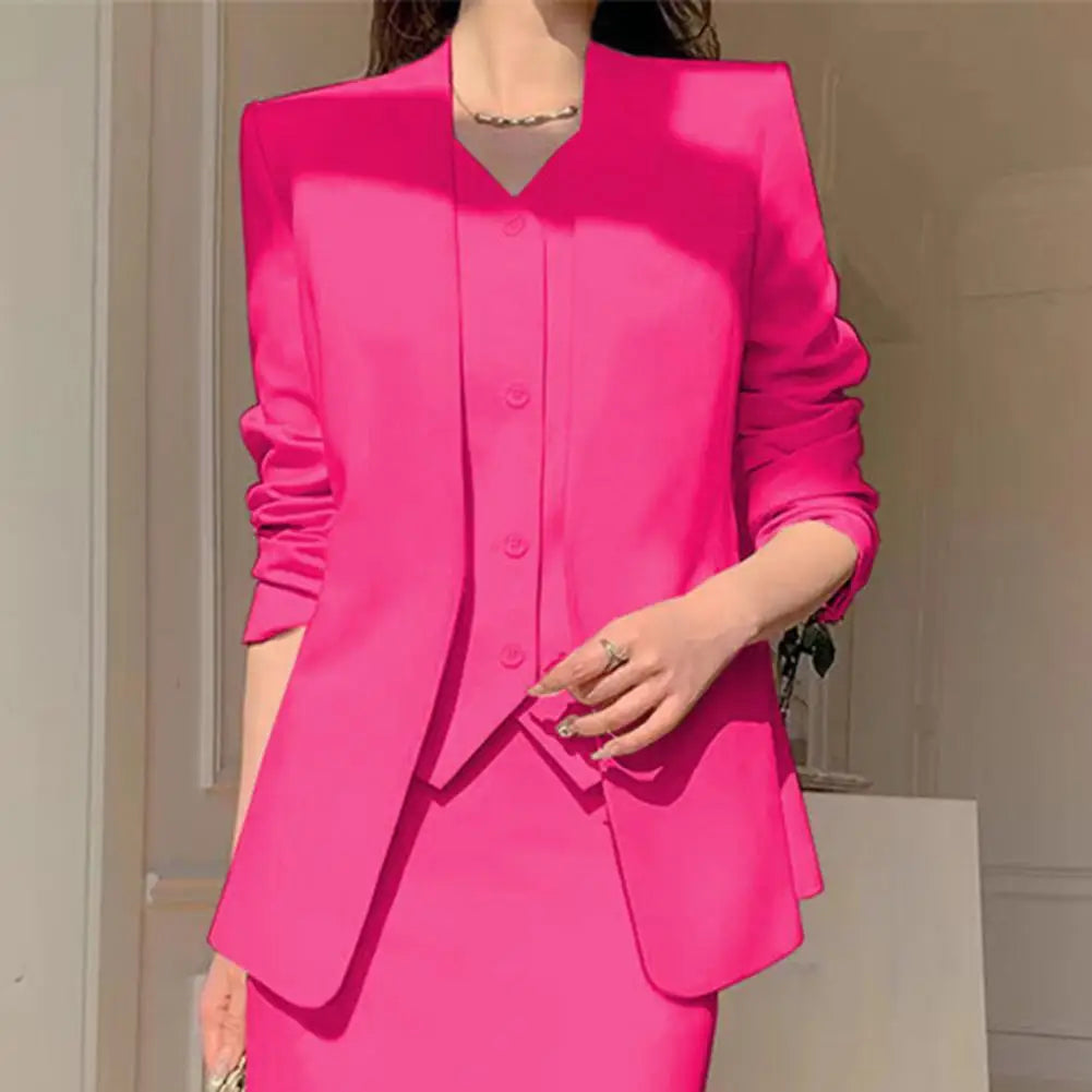 Women Suit Coat Skirt Set Elegant Office Lady Business Suit Coat Midi Skirt Set Women OL Commuting Lady High Waist Skirt Suit