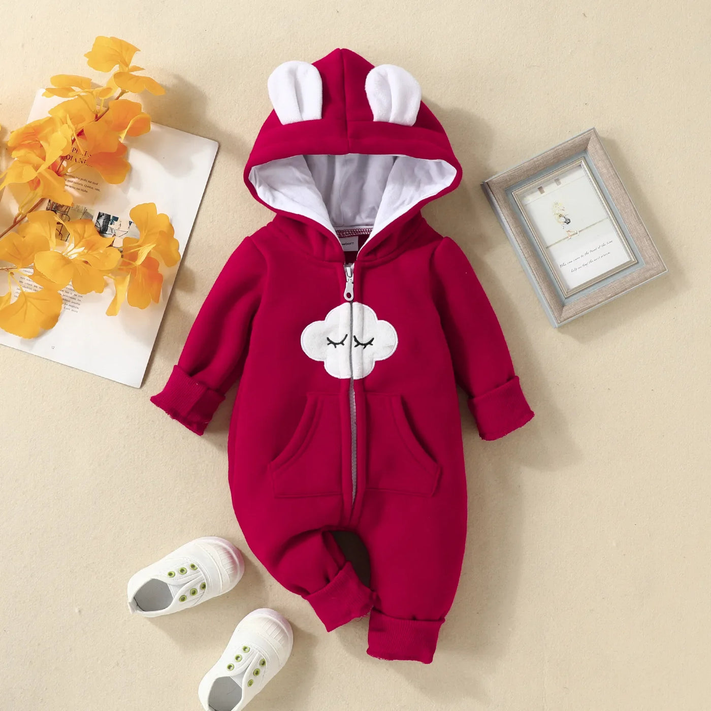 Prowow Cartoon Fox Baby Winter Clothes Romper Jumpsuit For Newborns Zipper Cute Ears Hooded Thicken Infant Overalls For Children