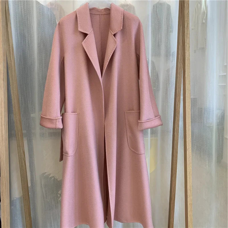 2024 Winter Jacket Women Water Wave Pattern Cashmere Coat Long High-end Double-sided Wool Blends Luxury Outerwear Streetwear