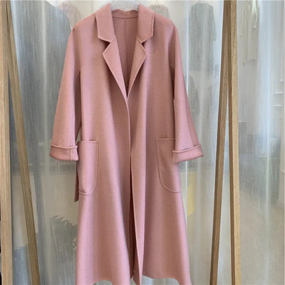 2024 Winter Jacket Women Water Wave Pattern Cashmere Coat Long High-end Double-sided Wool Blends Luxury Outerwear Streetwear