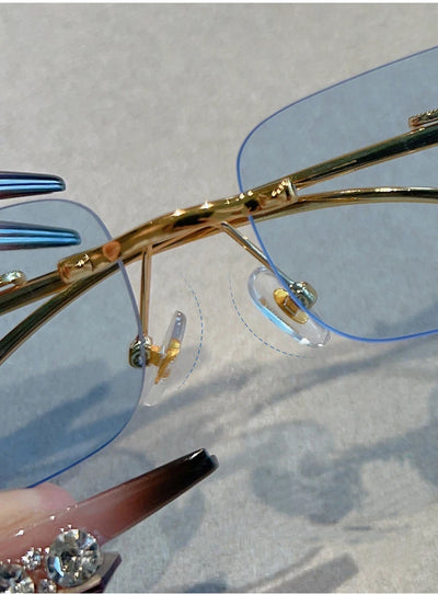 12pcs Brand Leopard Rimless Rectangle Sunglasses Fashion Y2K Frameless Sun Glasses Shades for Women Men UV400