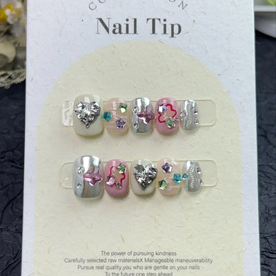 10Pcs Short Handmade Press on Nails Fake Nails Wearable Stick-on Nails False Nail Uñas Postizas Накладные Ногти 네일팁 Faux Ongles