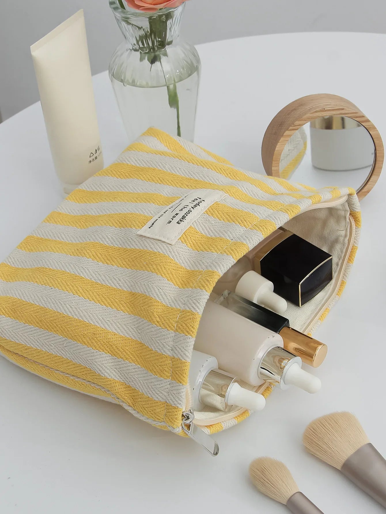 Women Waterproof Cosmetic Bag Storage Vertical Stripe Cosmetic Bag Makeup Case Travelling Pouch For Ladies Pencil Case