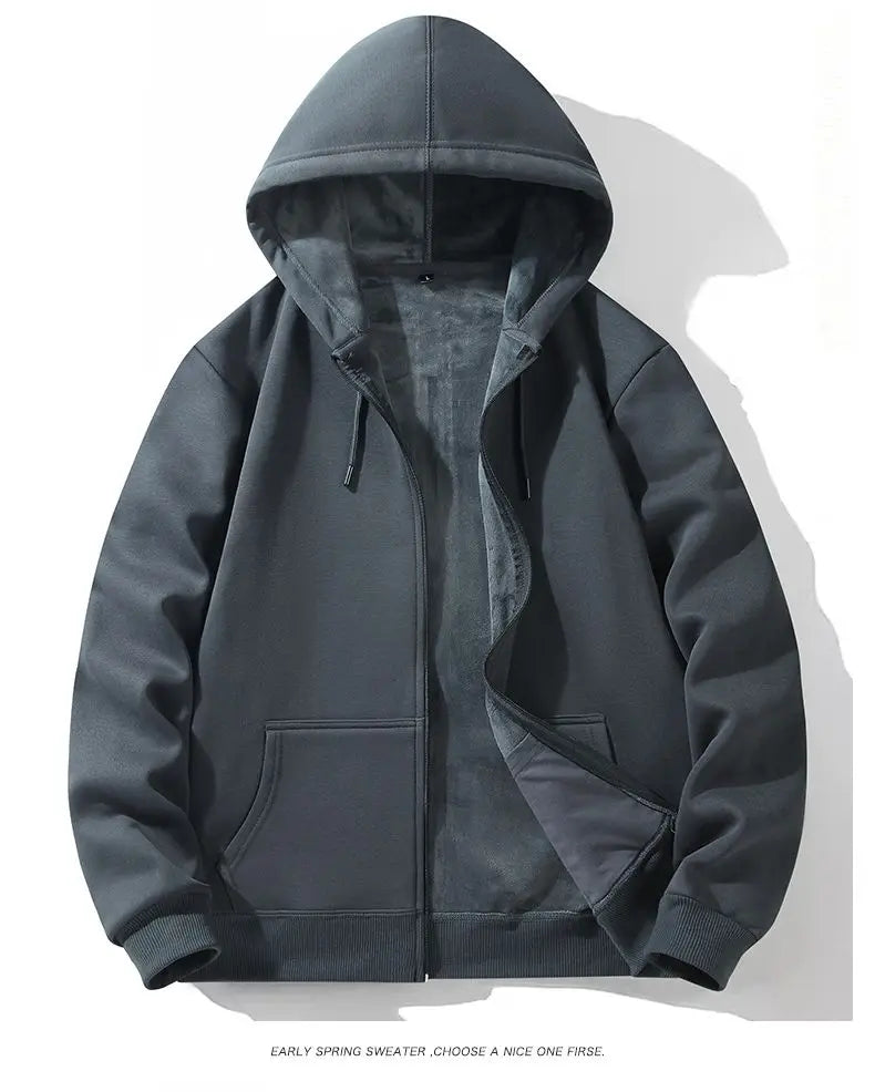 Blue Hoodies Women Sweatshirt Spring Autumn Zipper Coat Pocket Hooded New Loose Solid Color Jacket Trend Handsome Men Tops
