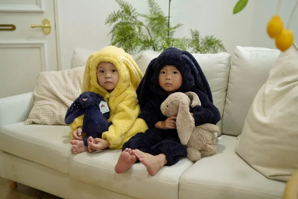 Winter Winter  Baby Romper Boys Girls Zipper Newborn Jumpsuit Cute Hooded Rabbit Pajamas Baby Girl Clothes 1-2 Years