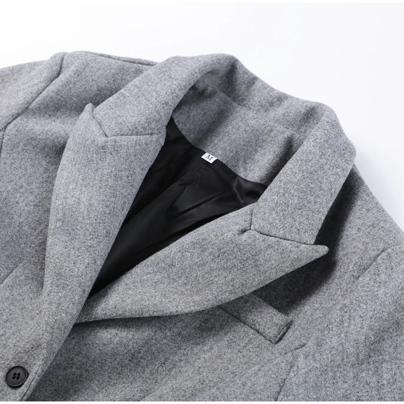 Woolen Burgundy Long Blazer Coat Women Single Breasted Notched Loose Long Sleeve Shoulder Pads Thicken Suit Jacket Female Office