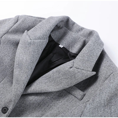 Woolen Burgundy Long Blazer Coat Women Single Breasted Notched Loose Long Sleeve Shoulder Pads Thicken Suit Jacket Female Office
