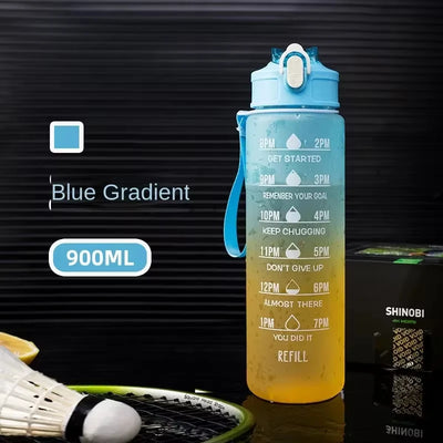 900ml Sports water Bottle High Temperature Resistant Graduated Straw Cup Rainbow Frosted Progressive Color Water Cup Plastic Cup