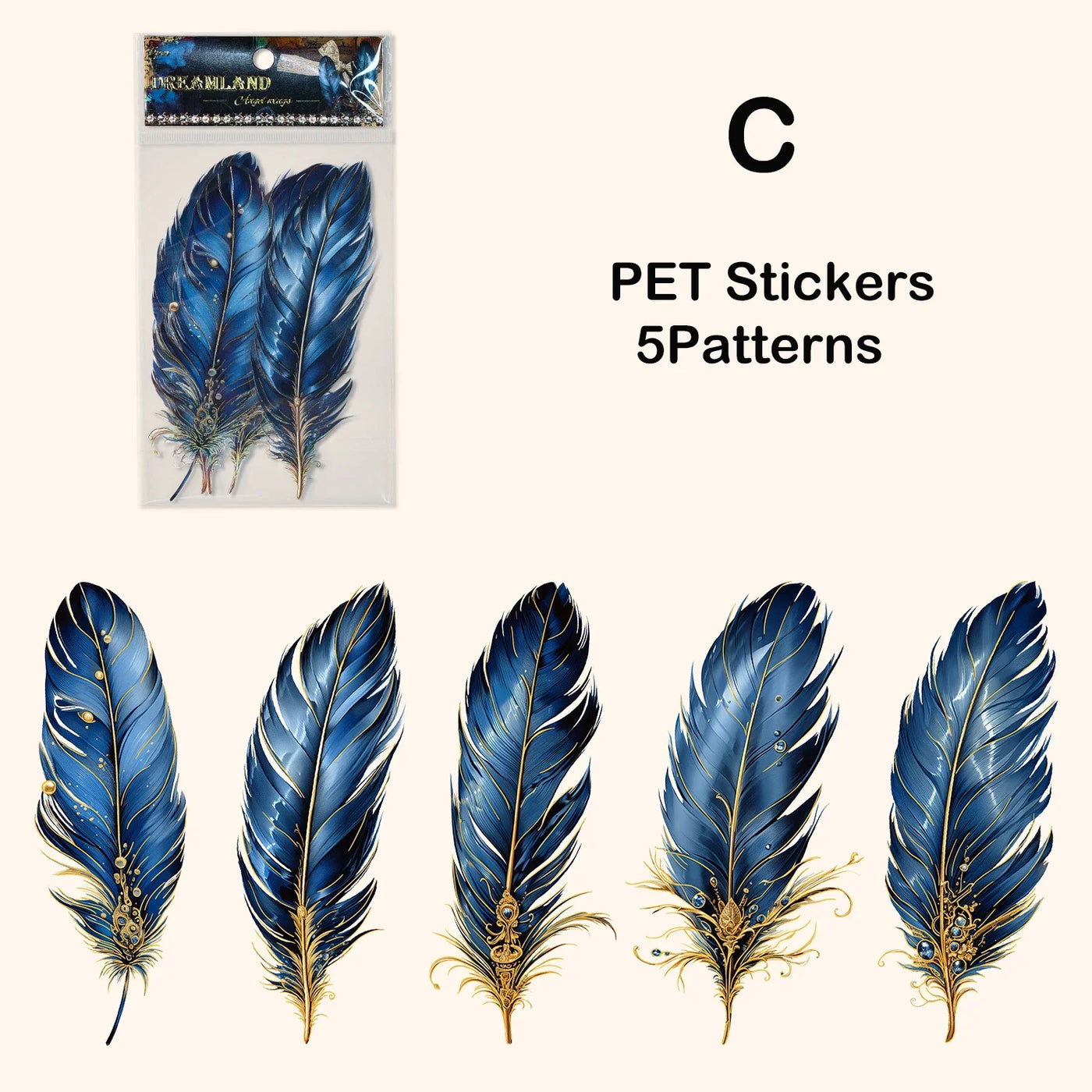 Journamm 5pcs/pack Big Size Feathers Stickers Waterproof PET DIY Scrapbooking Art Collage Junk Journal Decor Sticker Stationery