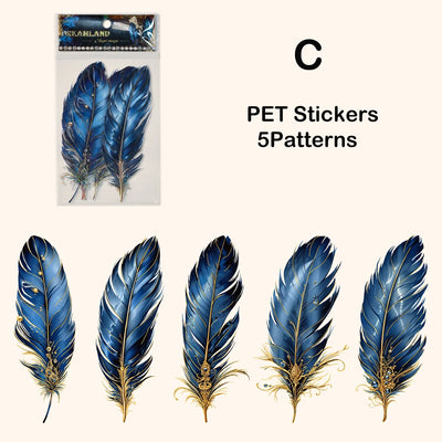 Journamm 5pcs/pack Big Size Feathers Stickers Waterproof PET DIY Scrapbooking Art Collage Junk Journal Decor Sticker Stationery