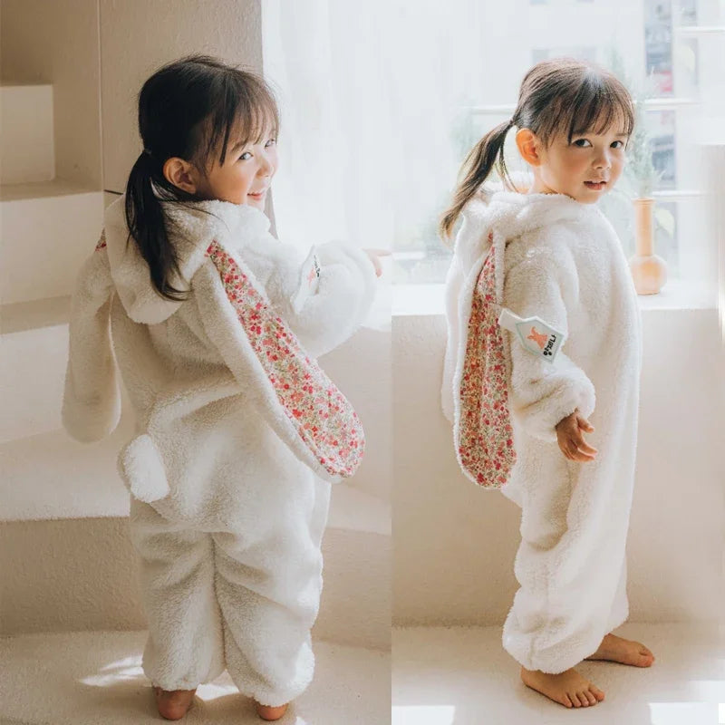 Winter Winter  Baby Romper Boys Girls Zipper Newborn Jumpsuit Cute Hooded Rabbit Pajamas Baby Girl Clothes 1-2 Years