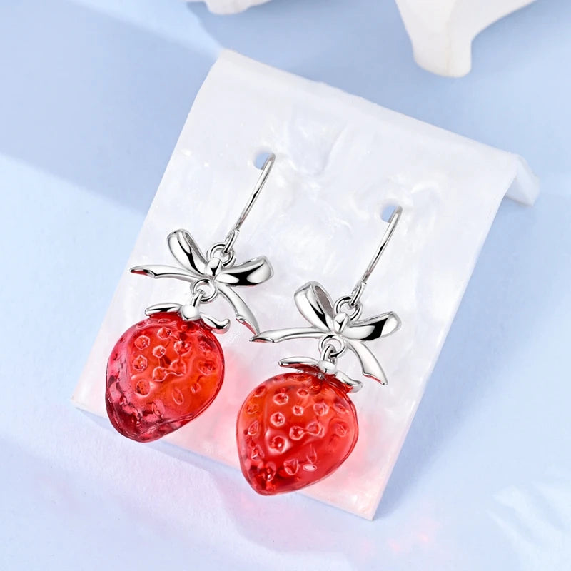 New 925 Sterling Silver Hoop Earrings Heart Bow Gift Box Strawberry Snake Bone Drop Stud Earrings For Women Fashion Jewelry Gift
