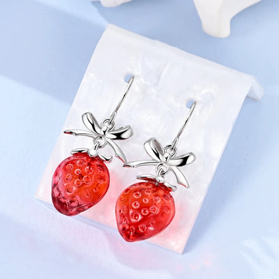 New 925 Sterling Silver Hoop Earrings Heart Bow Gift Box Strawberry Snake Bone Drop Stud Earrings For Women Fashion Jewelry Gift