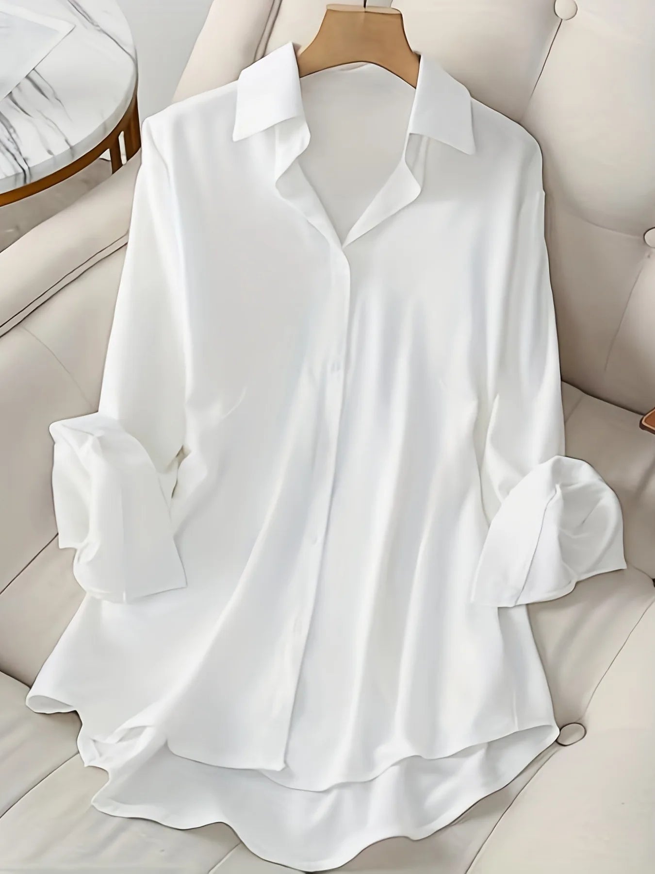 Women's Large Size Shirts White Top Lapel Spring and Summer Thin Travel Essential Single-breasted