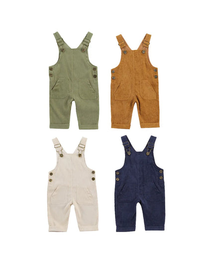 0-24months Unisex Baby Suspender Pants Jumpsuit With Buttons Fit Solid Color Overalls For Toddler Boys And Girls