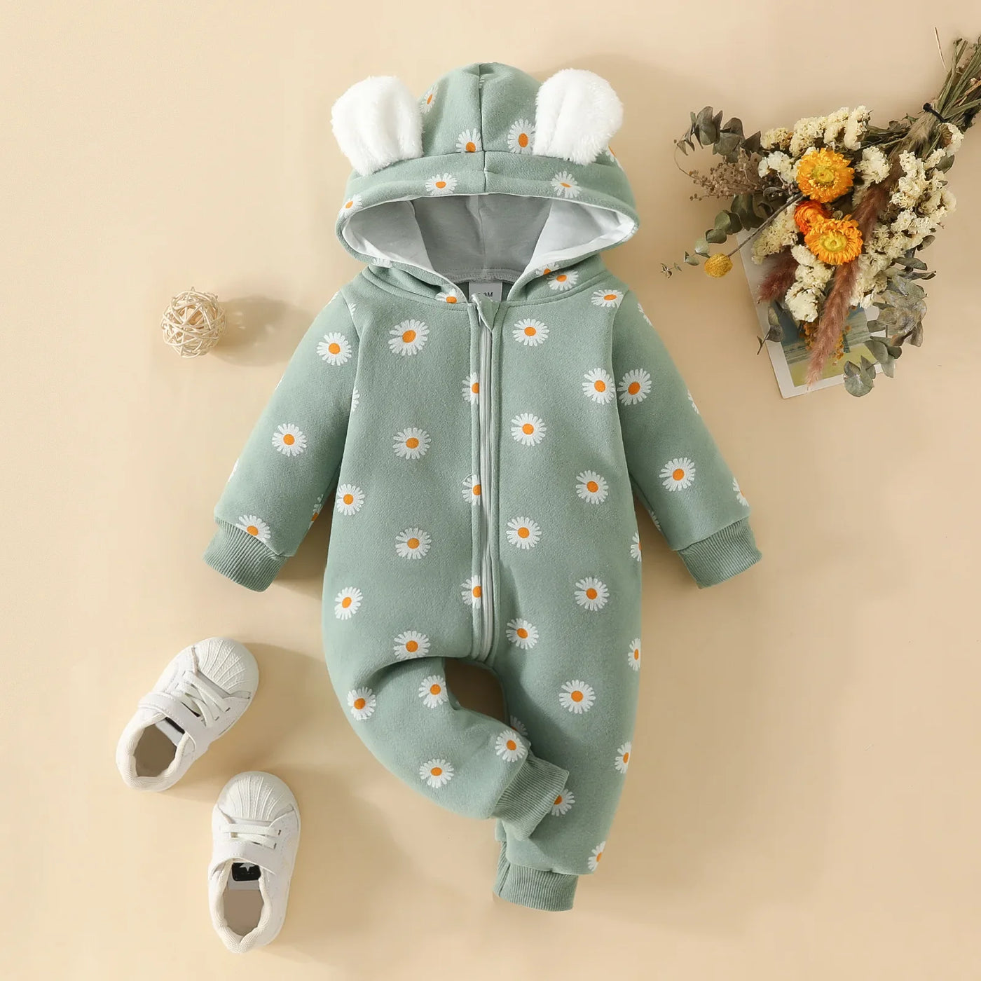 Prowow Cartoon Fox Baby Winter Clothes Romper Jumpsuit For Newborns Zipper Cute Ears Hooded Thicken Infant Overalls For Children