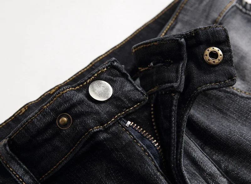 Jeans Men Long Pencil Pants Denim Pant High Waist Slim Fit Simple Zipper Splice Casual Regular Autumn Winter Straight Trousers