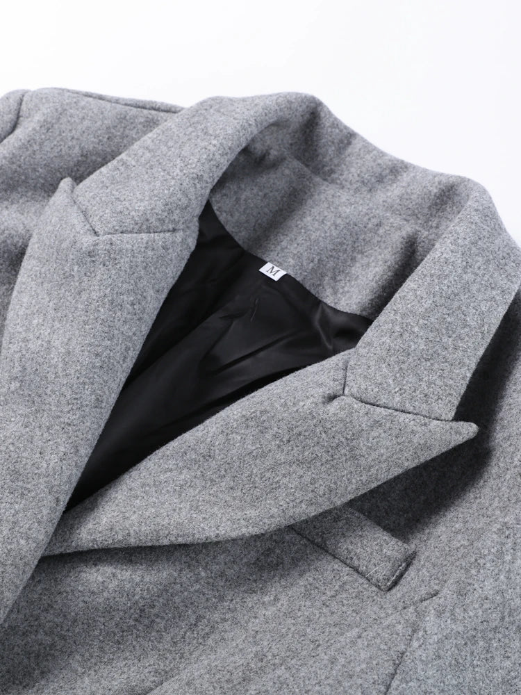 Woolen Burgundy Long Blazer Coat Women Single Breasted Notched Loose Long Sleeve Shoulder Pads Thicken Suit Jacket Female Office
