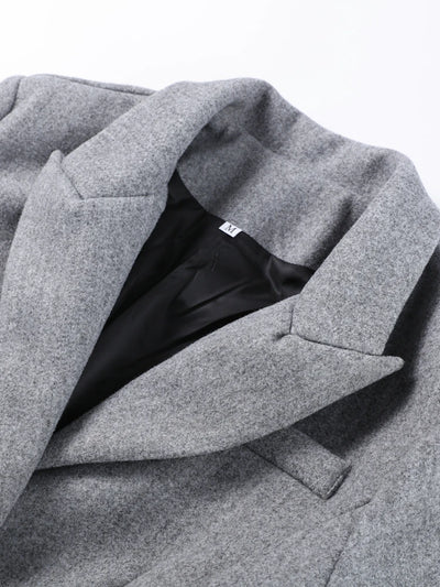 Woolen Burgundy Long Blazer Coat Women Single Breasted Notched Loose Long Sleeve Shoulder Pads Thicken Suit Jacket Female Office