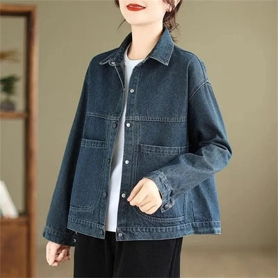 2025 New Autumn Women Denim Jacket Retro Long Sleeve Jeans Jacket Female Loose Casual Denim Coat Outwear Overwear