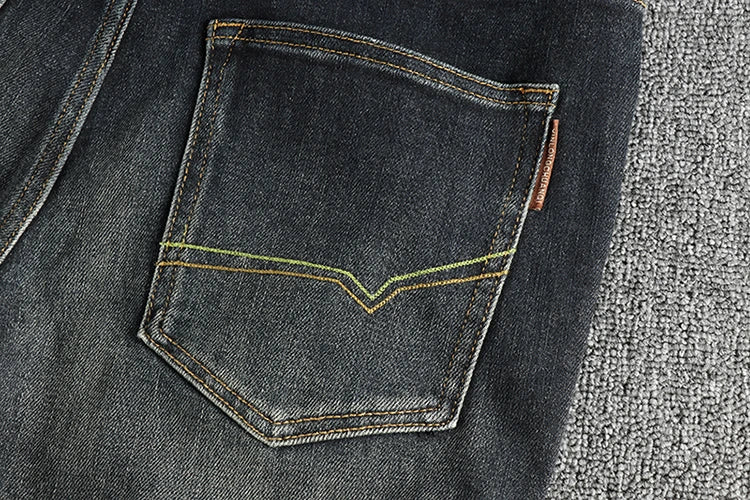 Vintage wash blue to do old simple embroidered jeans men fit small straight leg American trend personality youth pants