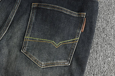 Vintage wash blue to do old simple embroidered jeans men fit small straight leg American trend personality youth pants