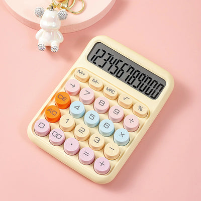 Mechanical Calculator 12 Digit Large LCD Display Big Round Button Cute Candy Colored Calculator Suitable for Office School Home