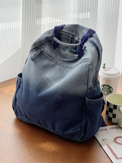 Miyagawa New Niche Korean Version Gradient Washed Denim Backpack Versatile Casual Portable Student Backpacks