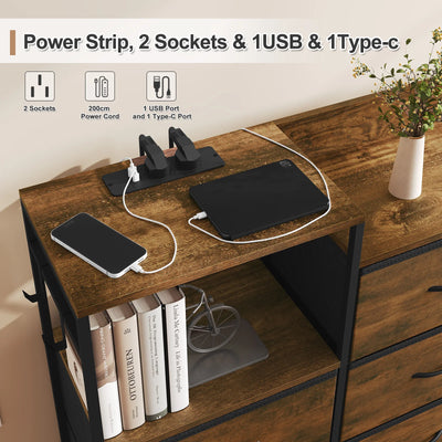 Chest of Drawers with 8 Fabric Drawer Sideboard Storage Cabinet for Kitchen Office with Charging Sockets Steel Frame 132x88x30cm