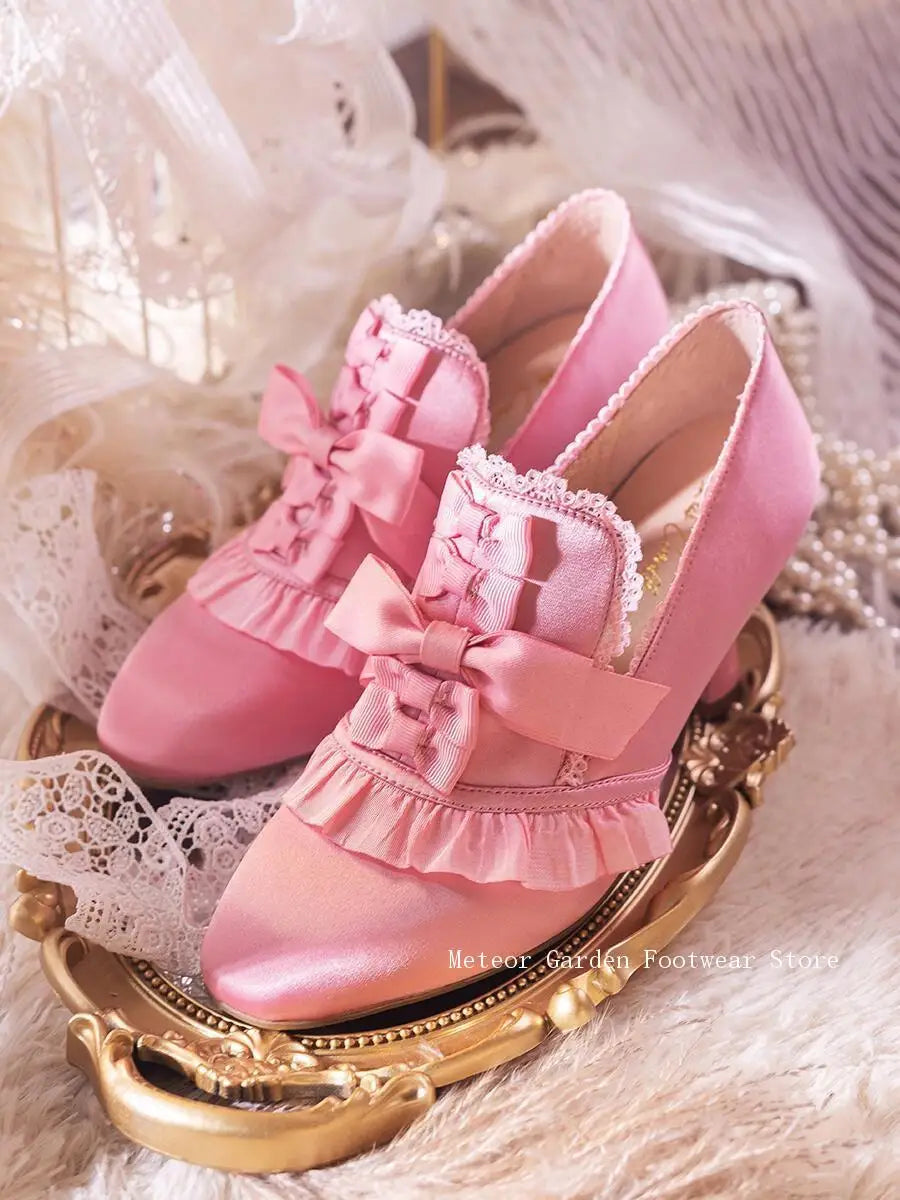 Peony Pink Rococo High Heels Marie Antoinette Pink Shoes Baroque Costume Bridal Pumps Wedding Shoes Handmade To Order