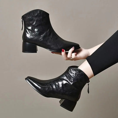 Female Short Shoes Pointed Toe Brown Fur Leather Booties Elegant with Medium Heels Women's Ankle Boots Sale Y2k Autumn Chic Boot