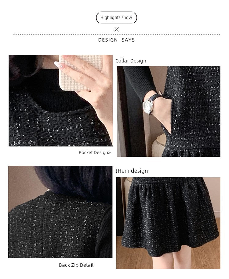 Woolen One piece Dress Women clothing Plus size Fat Mm2024 Autumn and Winter New Age-Reducing High end Western Style Fashion Woolen Vest Dress