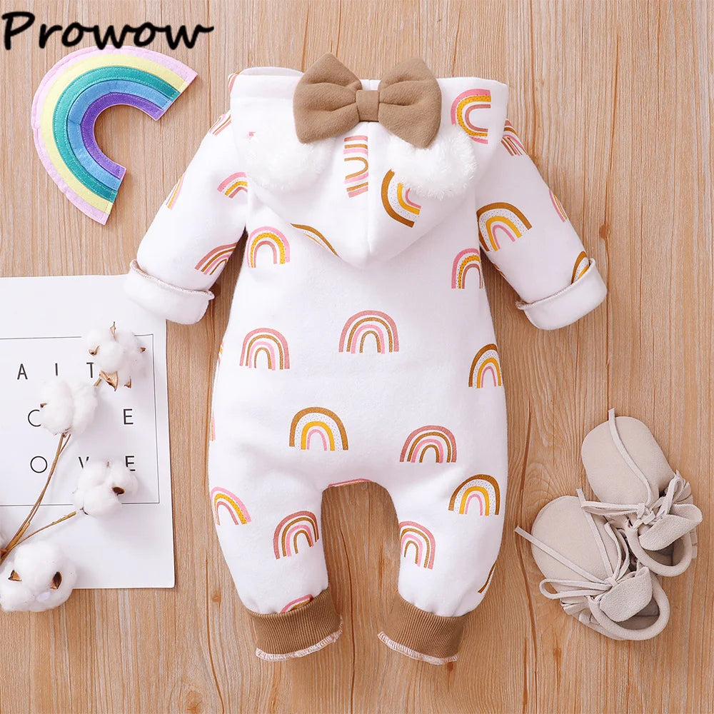 Prowow Cartoon Fox Baby Winter Clothes Romper Jumpsuit For Newborns Zipper Cute Ears Hooded Thicken Infant Overalls For Children