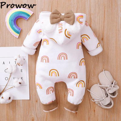 Prowow Cartoon Fox Baby Winter Clothes Romper Jumpsuit For Newborns Zipper Cute Ears Hooded Thicken Infant Overalls For Children