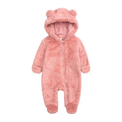 2025 Baby Winter Thick Romper Cotton Warm Long Sleeve Girl Jumpsuit Clothes 0-24M Newborn Boy Bear Fleece Hooded Pyjamas