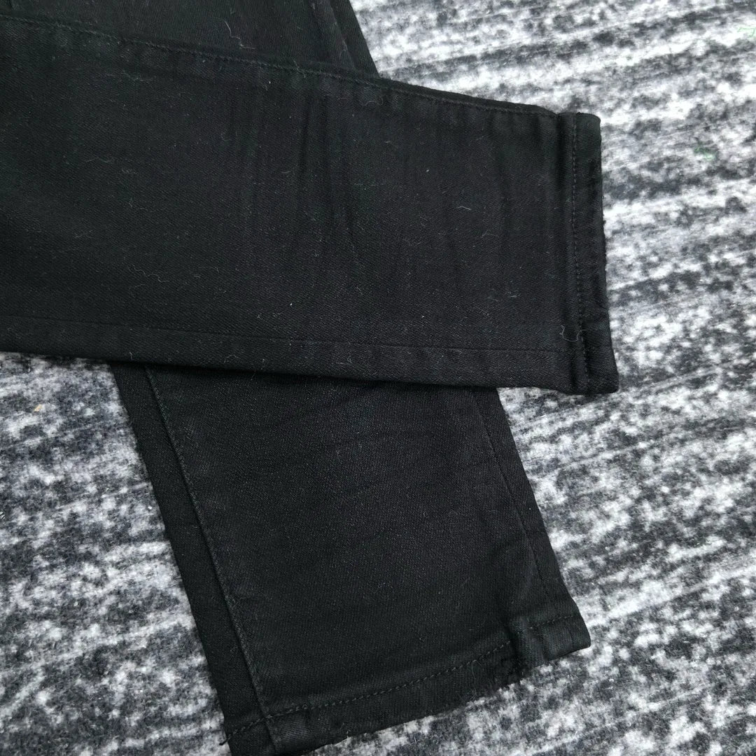 men paisley florals prints leather ribbed patch distressed black jeans