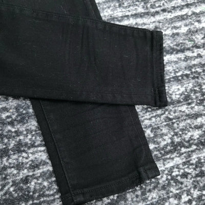 men paisley florals prints leather ribbed patch distressed black jeans