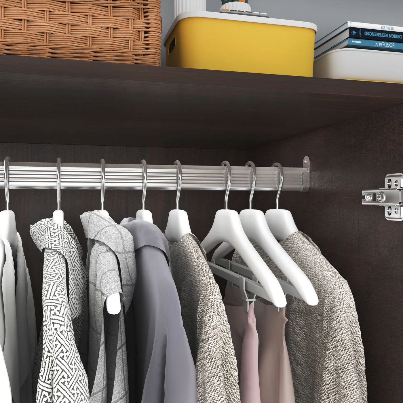 Modern Wooden Armoire Wardrobe Closet with Hanging Rod for Bedroom, 3 Door Wardrobe Closet with Mirror & LED Lights,White