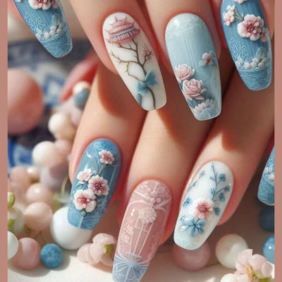 24pcs Square Stick-on Nails Set Goldfish Nail Tips Cheap Nail Seal Summer Beautiful false Nails Wholesale Holiday Press on Nails