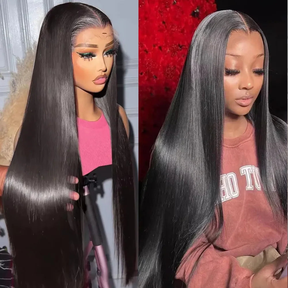 Natural Black Straight Lace Frontal Wigs Natural Color 13x6 HD Lace Frontal Human Hair Wigs 200 Density 46 Inches For Women