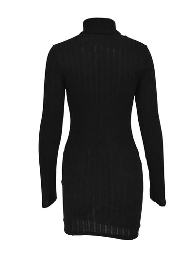 Autumn Black Mini Dress For Women Solid Long Sleeves Turtleneck Sexy Bodycon Sheath Dress Club Elegant Party Dresses Pullover
