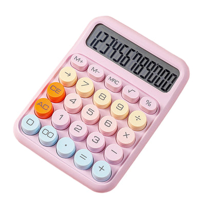 Mechanical Calculator 12 Digit Large LCD Display Big Round Button Cute Candy Colored Calculator Suitable for Office School Home