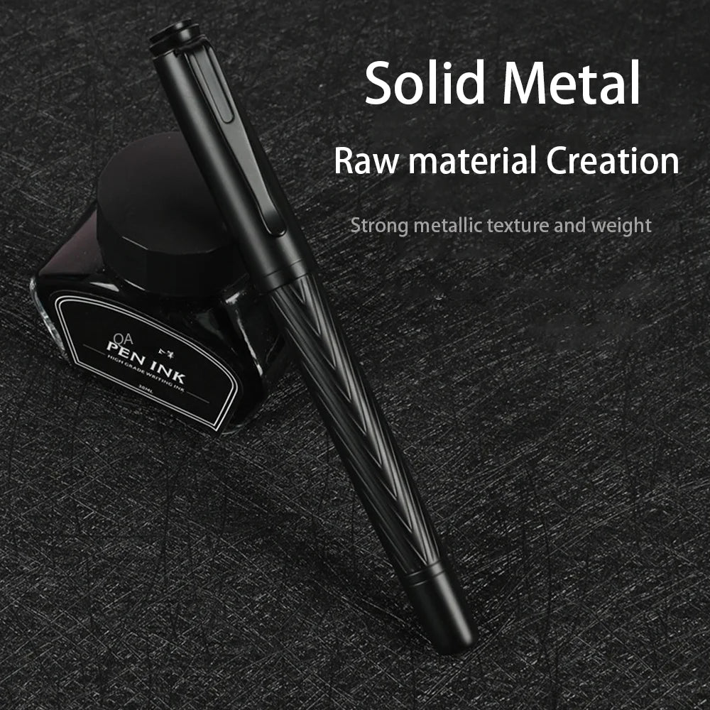 Titanium Nib Black Samurai Fountain Pen 0.5mm Nib Tree Texture Metal Fountain Pen Refillable Smooth Ink Pens Writing Supplies