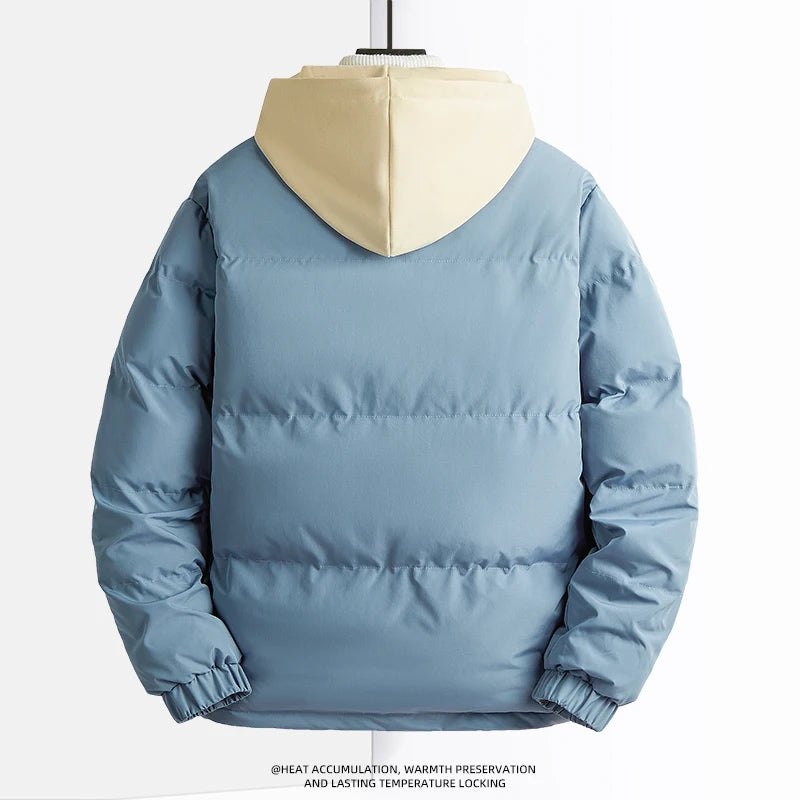 New Solid Color Hooded Collar Male Windbreak Cotton Padded Down Jacket Warm Thick Men Parka Winter Casual Mens Outwear Parkas