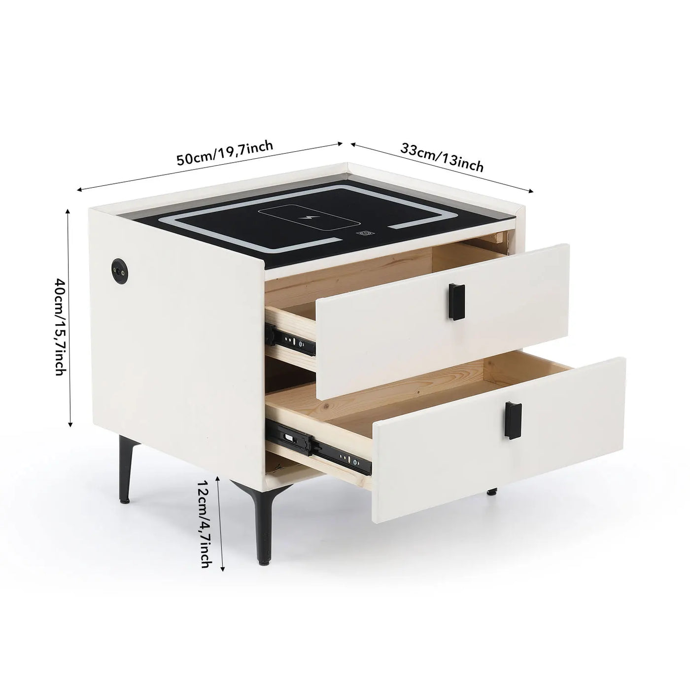 Smart Bedside Table with Wireless Charging, Nightstand with LED Light, 2 Drawers Nightstand, LED Bedside Table for Living
